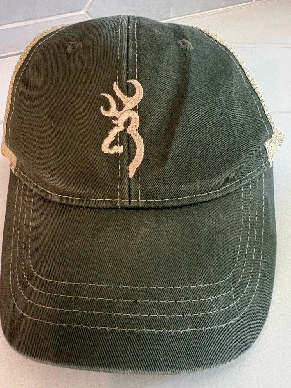 Browning Buckmark Mesh Back Trucker Hat Olive Green Adjustable Snapback Cap